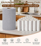 KitchLife Microfiber Cleaning Cloth Roll, 100 Pack - Tear-Away Microfiber Paper Towels, Lint-Free, Reusable, Washable for Kitchen, Car, Dishes, and Sensitive Surfaces (Dark Gray)