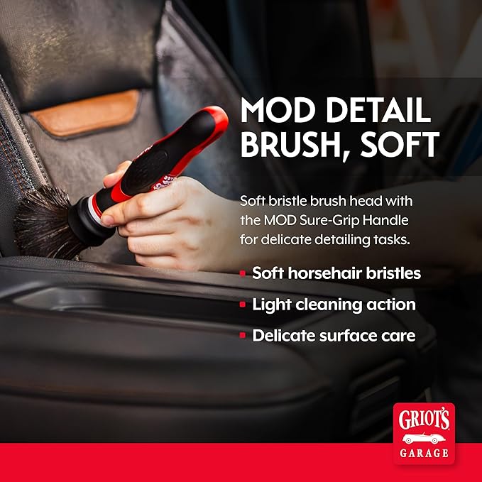 Griot's Garage Soft MOD Detail Brush Head and Handle, Bristle Scrubber for Car Detailing and Light to Medium-Duty Cleaning, Standard Size