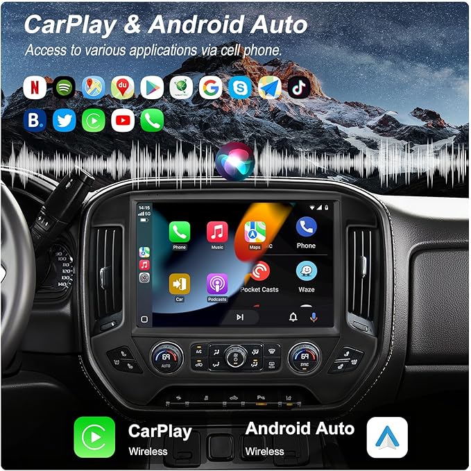 13.1" QLED Car Radio Stereo Upgrade for Chevy Silverado & GMC Sierra 2014-2018, 8-Core Head Unit 4GB+64GB with CarPlay/Android Auto, 2K Touch Screen and 1080P Backup Camera (4+64 Black)