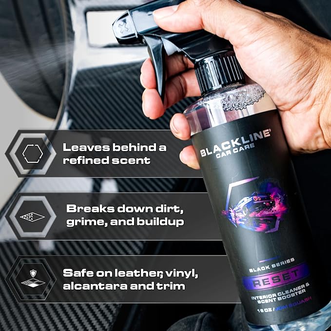 Blackline Luxury Scented Interior Cleaner Reset Deep Cleans & Deodorizes All Surfaces, pH-Neutral High-Foam Formula, Long-Lasting Premium Fragrance for Cars (16 Fl Oz, Wild Cherry)