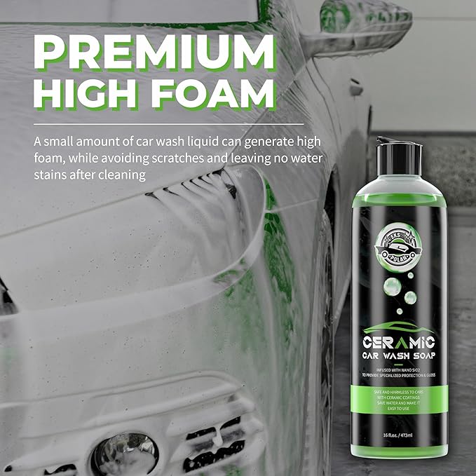 Car Wash Soap for Ceramic Coating 16oz, High Foaming Graphene Shampoo Powerful Cleaner & Protection In One Step, Works with Car Wash Bucket, Foam Cannon & Foam Gun, Safe for Satin & Matte Finish Paint