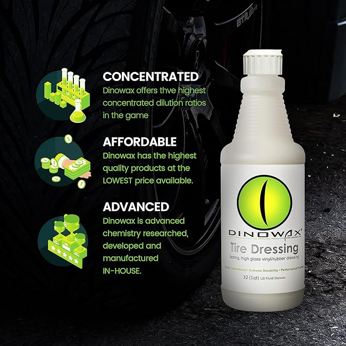 Dinowax - Tire Dressing, Tire Shine, Tire, Vinyl, and Rubber Dressing, Tire and Wheel Care Products, 32 Oz