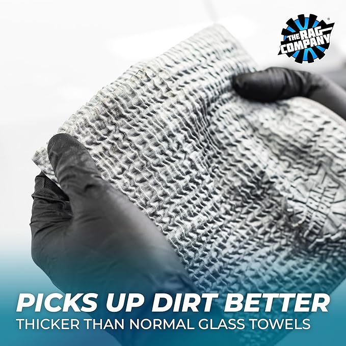 The Rag Company - Wrinkle Knit Glass Towel - Professional 500 GSM Microfiber Window Cleaning Cloths, Streak-Free Dual-Sided Design, 16in x 16in, 3-Pack (South Korea)