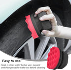 Wevdn 2PCS Tire Shine Applicator, Durable & Reusable Hex Grip Tire Dressing Sponge Foam Detailing Pad, Washable Round Shape Wheel Tire Shine Car Cleaning Sponge, Car Accessories (Red-Large)