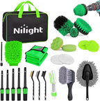 Nilight 27PCS Car Detailing Kit Auto Cleaning Tools Wash Set with Storage Carry Bag Home Use for Interior Exterior Deep Clean Polish Car Care Windshield Dashboard Seat Air Vents Wheels Tires, Green