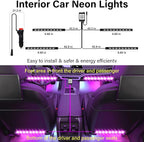 Car Led Lights Interior, Interior Car Lights with with Cigarette Lighter Adapter, 12V LED Strip Light with Smart APP Remote Control, Sync Music, Color Change Cars Light for Inside, Cars Accessories