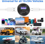 Mini 12V USB Outlet Aluminum Car Charger with PD30W and QC 18W Ports, 22mm Diameter Flush-Mounted Pre-Wired Cigarette Lighter Replacement Charger Socket for Car Boat RV Truck Motorcycle, etc.