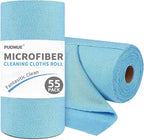 Puomue 55 Pack Microfiber Cleaning Cloth Roll, Tear Away Reusable Towels, 11" X 9", Ultra Absorbent & Lint Free Microfiber Cloth for Cleaning Cars, Kitchen, Window, Home and Shop, Blue