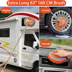 WillingHeart 63" Car Wash Mop Brush Tool Mitt with Long Handle Length More Suitable for Washing American Cars Truck, SUV, RV, Trailer, 2 in 1 Chenille Microfiber Duster Not Hurt Paint Scratch Free