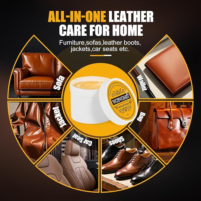 Leather Cleaner and Conditioner, Leather Repair Balm & Recoloring Cream, Furniture Salve for Leather Couch, Car Seat, Bag & Boot, Natural Formula Prevents Cracking, Fading & Water Stains - 8OZ
