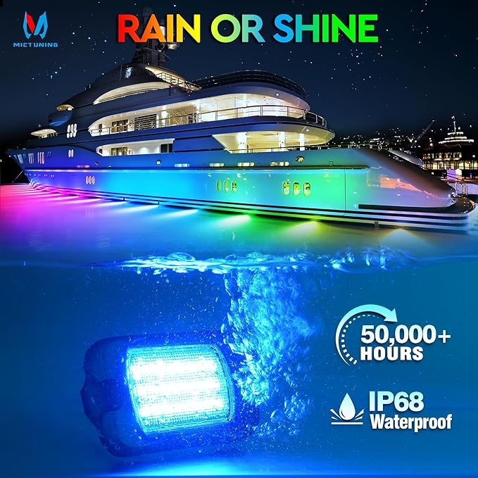 MICTUNING 2026 1000% Bright Q1 MAX RGB+IC LED Rock Lights, 48 LEDs 2 Pods Chasing Dreamcolor Extensible Underglow Multicolor Neon Light Underbody Lighting Kit for Truck ATV UTV Boat (No Controller)