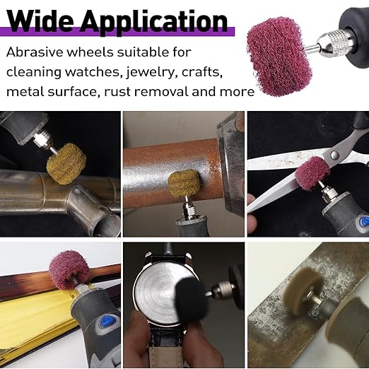 100 PCS Abrasive Buffing Wheels for Dremel, Thickened Polishing Kit 1/8 Inch Shank for Rotary Tool Accessories, Polishing Wheel Set for Metal Rust Wood Glass Watch Brass