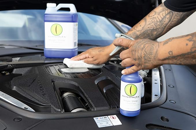 Dinowax Magic Shine | Multi-Purpose Glossy Dressing for Interior & Exterior | Professional-Grade (16 Oz)