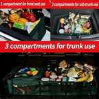 Car Trunk Organizer with Cooler Bag, Collapsible Multi-Compartment Car Organizer for SUV, Truck, Durable Car Storage Organizer for Groceries, Camping, Christmas Gifts (Green)