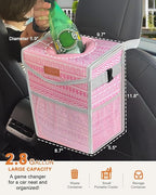 Pritent Car Trash Can with Lid, Cute Leakproof Car Trash Garbage Bag Hanging Vehicle Trash Bin Small Portable Automotive Garbage Cans Organizer for Back/Front Seat/Console(2.8 Gallons,Pink Print)