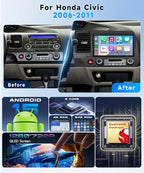 5G WiFi 8 Core 4G+64G Car Radio Stereo for Honda Civic 2006-2011, Upriding 9-inch 1280P QLED Touchscreen Radio with Wireless Carplay Android Auto DSP BT5.1 SWC GPS Cooling System Backup Camera