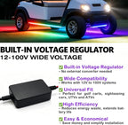 4PCS Golf Cart Underglow LED Light Kit with Built-in 12V-80V Voltage Reducer, APP & Remote Control, Sound Active Music Sync, IP67 Waterproof, Battery Drain Protect, for EZGO Yamaha Club Car