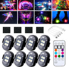 Upgraded Wireless Car Lights with Remote Control，Rechargeable Waterproof 8-Color Interior Car Light, Car Lights Anti-Collision Warning Lights for Vehicle Drone Motorcycle Bike