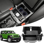 Center Console Organizer Compatible with 2018-2026 Jeep Wangler JL JLU 4xe Rubicon Sahara & 2020-2026 Gladiator JT Accessories, Armrest Storage Box Tray Fit for Jeep Interior Accessories