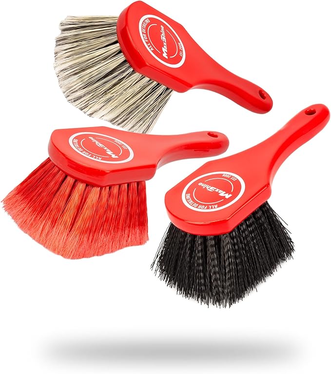 Maxshine Universal Cleaning Brushes (3-Piece Set) – Heavy-Duty, Medium-Duty, Soft Bristles – Removes Dirt & Stains – Wheels, Tires, & Exterior Surfaces – Carpets, Upholstery & Interior Surfaces