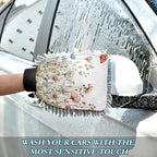 YETTASBIN Spring Wildflower 2PCS Car Wash Mitts, Ultra Absorbent Chenille Microfiber Car Washing Gloves, Scratch-Free Lint-Free Auto Cleaning Mitt, Machine Washable Elastic Cuff Car Wash Sponge