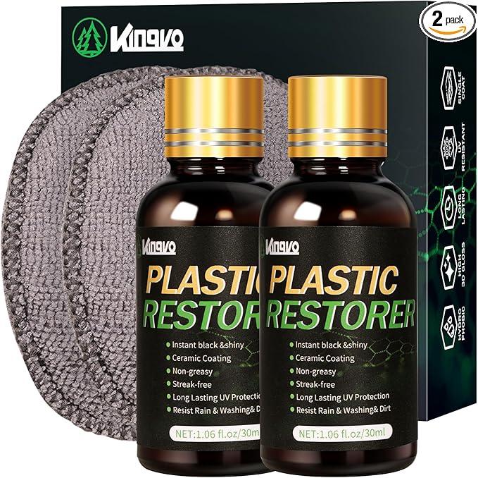 Kingvo Plastic Restorer for Cars, Black Plastic Trim Restorer Cars Ceramic Plastic Coating Trim Restore Plastic Repair for Trim,with Foam Applicator,30ML(2-Pack)