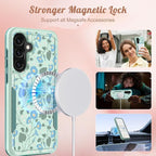 for Samsung Galaxy A36 5G Phone Case - Compatible with MagSafe Women Girls Cute Magnetic Protective Cover Unique Girly Blue Flower Heavy Duty Shockproof Design for Samsung A36 5G Cases 6.7"