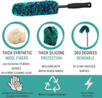 oesee Professional 4 Pack Long Handle Wheel Brush Kit for Cleaning Wheel and Tire- 2X Soft Wheel Cleaning Brush, Detailing Brush and Stiff Tire Brush, Bendable& Durable Wheel Rim Cleaner Brush Set