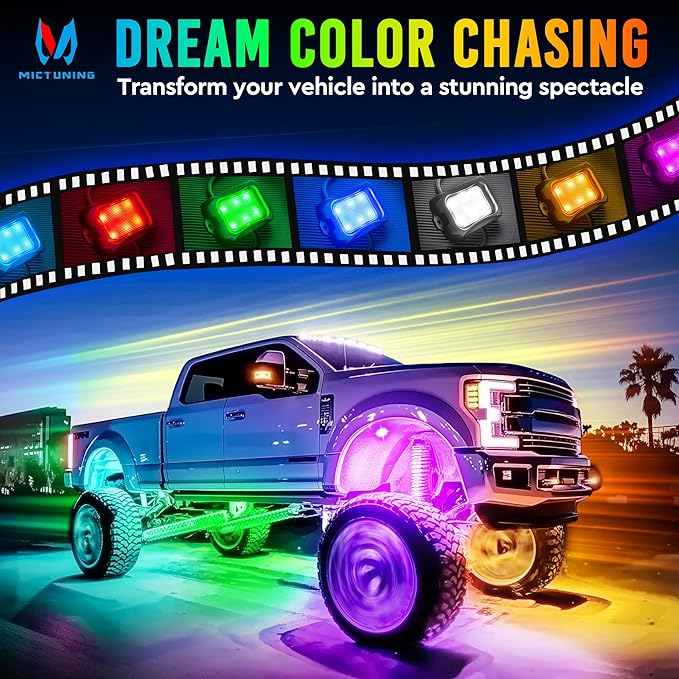 MICTUNING C2+ RGB+IC Chasing Color Rock Lights, IP68 Waterproof, 2 pcs Replace Rock Neon Light (Not Inlcude Controller)