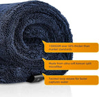 2-Pack 24" x 36" 11.8" x 11.8" Twisted-Loop Car Drying Towel 1500GSM Microfiber Cleaning Cloth for Car Trucks Motorcycles Streak Free Lint Free Ultra Absorbent Washing Cloth for Kitchen Window (Blue)