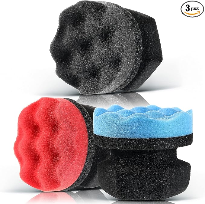 3 Pieces Tire Shine Applicator Pads - Dressing Sponge Foam Gel Wet Car Detailing Reusable Cleaning Supplies (Black, Red, Blue, 3.15 Inch)