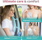 Zomaple Mastectomy Recovery Pillow with Strap, Swirly Gel Pack, Seat Belt Cover & Shower Lan – Post Mastectomy Must Haves, Breast Augmentation/Reduction & Mastectomy Recovery Supplies – Washable Cover