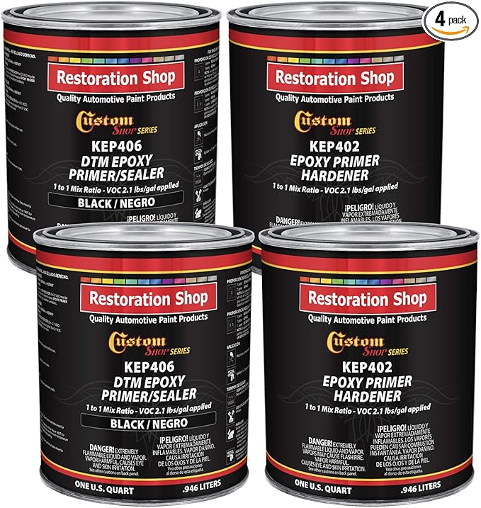 Custom Shop - Black Epoxy Primer/Sealer 2.1 VOC (Gallon Kit) Anti-Corrosive DTM High-Performance Primer for Automotive and Industrial use Kit = 2 Qt. Epoxy Primer + 2 Qt. Epoxy Hardener (1-1 Mix)