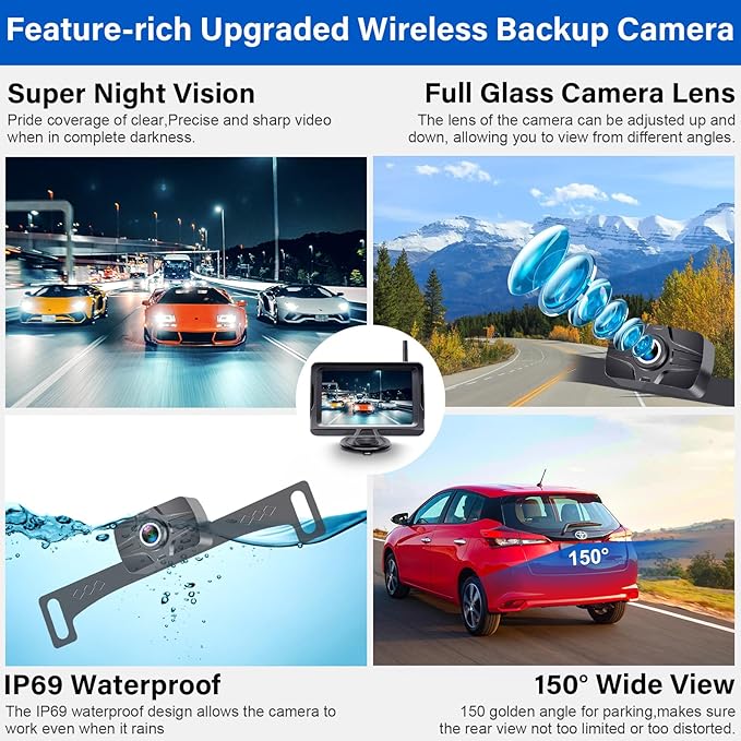 HD 1080P 5 inch Wireless Backup Camera for Truck: 15-Min Easy Install Clear Night Vision Digital Signal Stable No-Delay Bluetooth Rear View Camera for Car Pickup SUV Camper Parking Safety Assistance