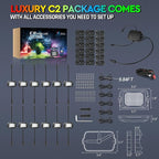 MICTUNING C2 Max RGB+IC Chasing Color LED Rock Lights - 12 Pods Underglow Lighting Kit, Dynamic Lighting Modes, Extensible Up to 24 Pods with Stable APP Control, IP68 Waterproof, DIY Effect