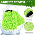 JUSTTOP Premium Microfiber Car Wash Mitts, 2 Pack Scratch-Free Wash Mitts, Ultra-Soft Microfiber Gloves for Cars, Trucks, SUVs, Motorcycles (Green)