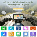 Carpuride W603DT for Motorcycle CarPlay & Android Auto & TPMS - HD1080p Dash Cam, 6.3-inch Waterproof Rotatable Touchscreen for Navigation, Bluetooth, Loop Recording, Wired Controller