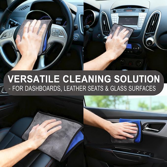 Ultrasoft, Large, Thick and Quick Drying Car Microfiber Cleaning Towel 800GSM Polishing Waxing Auto Detailing Towel Cloth (6pack) (Grey-Blue)