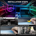 Acrylic Interior Car LED Strip Light with Wireless APP, RGB Dreamcolor 6 in 1 with 175 inches 600 LEDs Fiber Optic Strip Lights for Car, Dynamic Chasing Sound Active Neon Car Ambient Lighting Kits