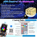 4 Colors 32W Twinkle Car Starlight Headliner Kit 1200pcs*0.03in*13.1ft with APP&RF Remote, RGBW Fiber Optic Ceiling Star Lights, 4 Port Engine Sound Activated Star Roof Lights for Car Home Theater