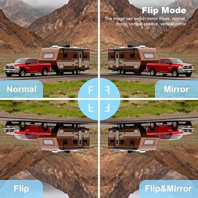 Wireless Backup Camera 2 Cameras, RV Backup Camera Wireless System with 7" Monitor for Truck, 4 Channels Split Screen, BSD Alert, 984ft Signal Range, IP69K Waterproof IR Night Vision, DIY Guide Lines