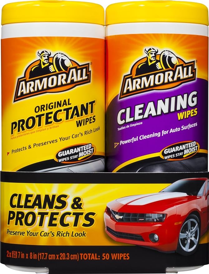 Armor All Car Interior Cleaner Protectant Wipes - Cleaning for Cars And Truck And Motorcycle, 25 Count (Pack of 2), 10848