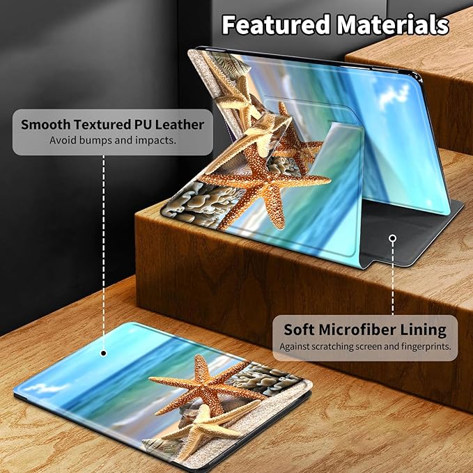for Kindle Paperwhite Case,6.8" Kindle Paperwhite 11th Generation Case and Kindle Paperwhite Signature Edition,360 Degree Rotating Stand Leather Cover with Auto Wake/Sleep,Starfish Sea Beach
