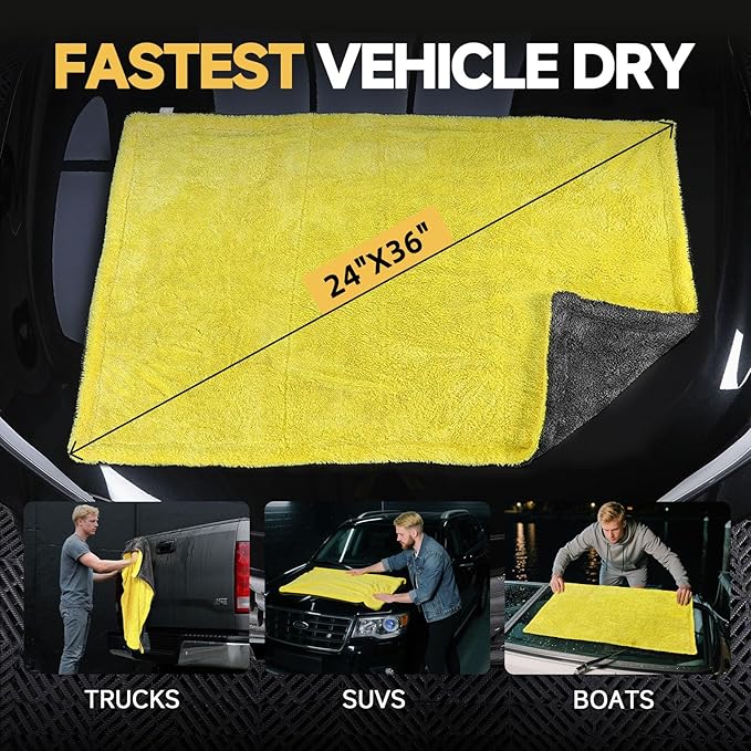 toretark Microfiber Towels for Cars Drying Towel - 36"x24", Streak-Free Double-Sided Ultra Absorbent Bath Towels, Edgeless Design for Car Detailing Cleaning & Household