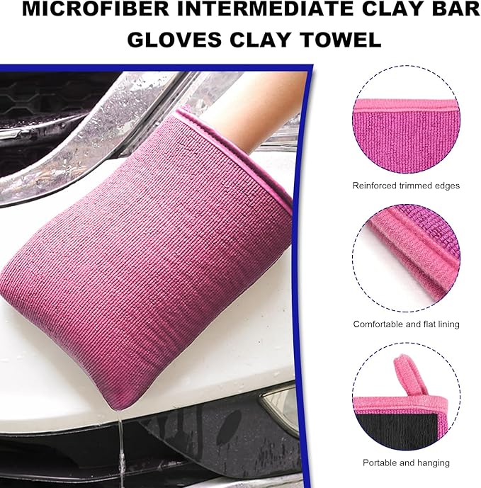 2 PCS Clay Mitt, Scratch-Free Microfiber Clay Bar Alternative Mitt Car Detailing Glove, Car Cleaning & Polishing Tool Clay Eraser Mitt for Paint Glass Wheels, Car Accessories (Purple)