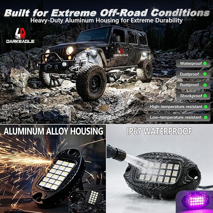 20Pods Heavy Duty Aluminum RGBW LED Rock Lights Kit for Trucks Pickup Dually Truck Off-Road, APP/RF Remote, Plug and Play&Pre Wired, IP67 Waterproof Multicolor Dual Zone 12V Underglow Accent Lights