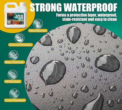 Wet Look Stone Sealer - 0.5 Gallon Concrete Sealer & Paver Sealer with High Gloss Finish, Stain Proof, Water Resistant & Long-Lasting Durable Protection for Driveways, Slate, Sandstone, Travertine
