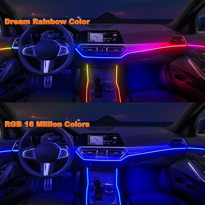 Jushope Car LED Strip Lights, Interior Acrylic LED Lights for Car with Dynamic Rainbow Dream Color Chasing, Ambient Lighting Kits Music Sync (10 in 1(4 * 29.5+43.3+14.5 inches+4 Footwell Lights))