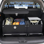SUV Trunk Organizers and Storage, Leather Car Trunk Storage Organizer with Lid & Push-pull Handle, Combination of SUV Cargo Organizer, Waterproof Car Storage Box for Sedan Van Minivans