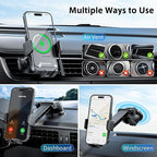 SONRU Car Phone Holder Wireless Charger, Qi 15W Wireless Car Charger Fast Charging Auto Clamping Car Charger Mount Suction Holder Dashboard Air Vent for iPhone 16/15/14/13/12/11, Samsung S25/24